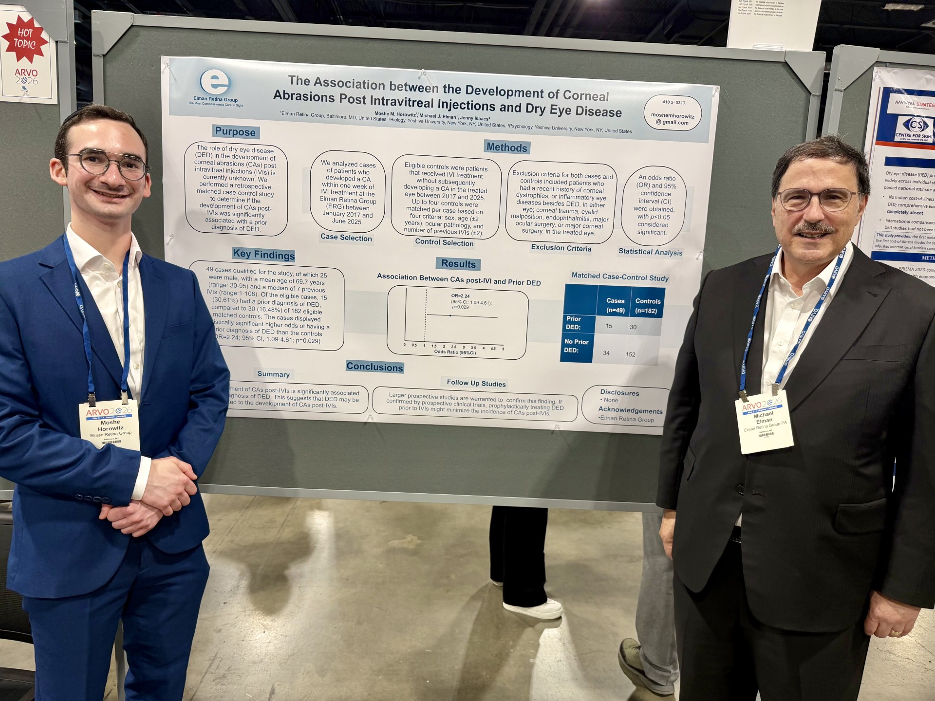 Moshe Horowitz and Dr. Michael J. Elman presenting their research poster at ARVO 2026